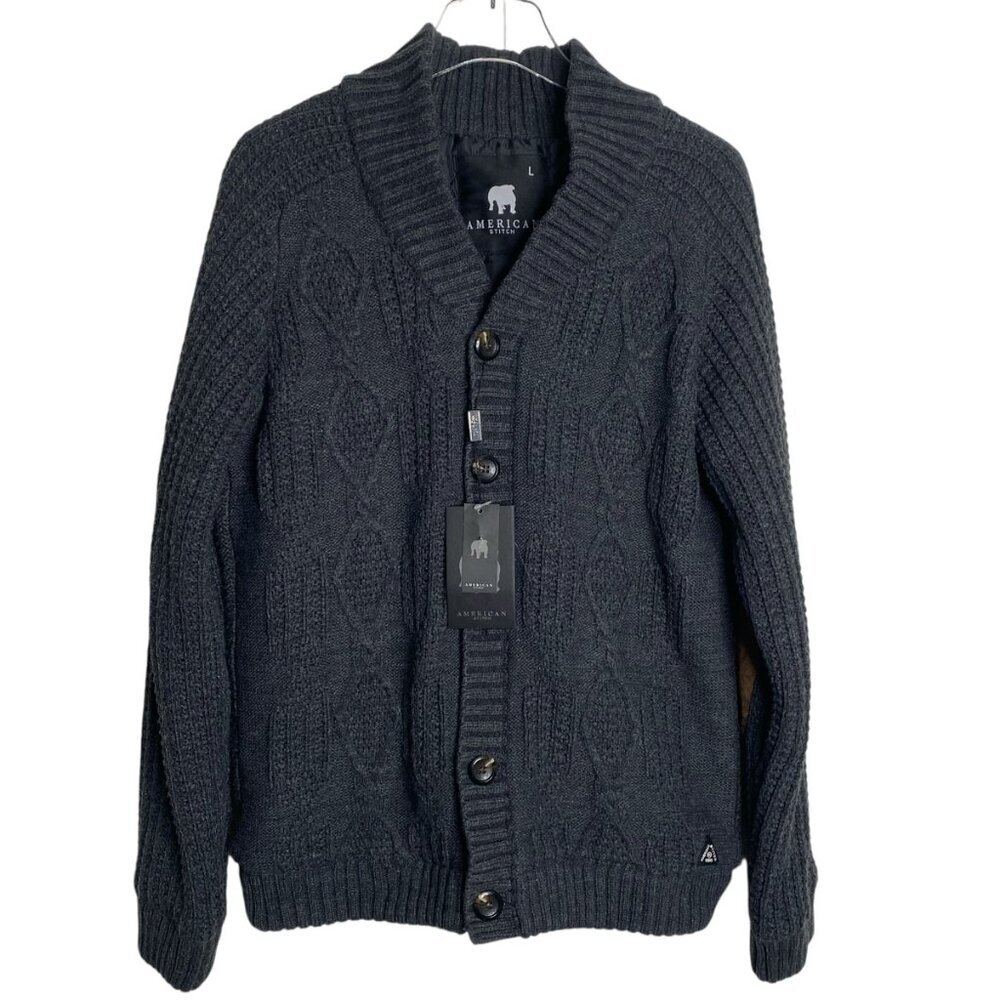 American Stitch quilt lined cardigan sweater coat jacket elbow patch L mens NWT